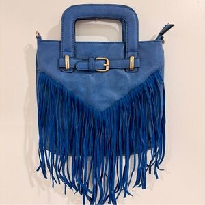 Suede Blue Fringe Shoulder Bag